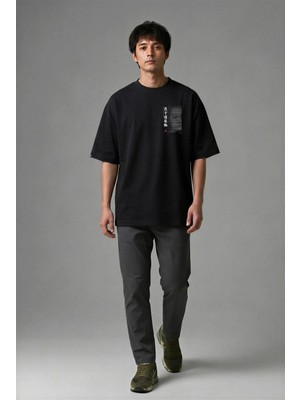 Posh Cabal G01108 Baskılı Oversize Siyah Erkek T-Shirt