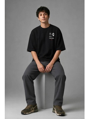 Posh Cabal G01115 Baskılı Oversize Siyah Erkek T-Shirt