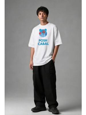 Posh Cabal F02059 Baskılı Oversize Beyaz Erkek T-Shirt