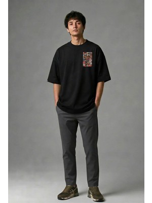 Posh Cabal G02051 Baskılı Oversize Siyah Erkek T-Shirt