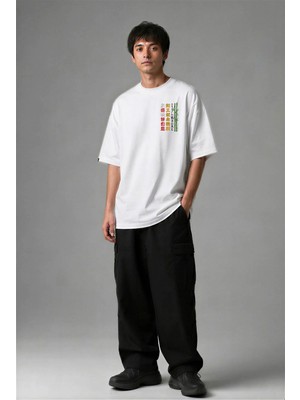 Posh Cabal G03014 Baskılı Oversize Beyaz Erkek T-Shirt