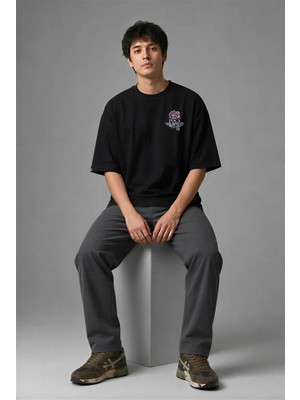 Posh Cabal G02100 Baskılı Oversize Siyah Erkek T-Shirt