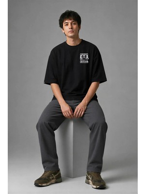 Posh Cabal G01080 Baskılı Oversize Siyah Erkek T-Shirt