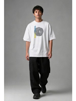 Posh Cabal F02063 Baskılı Oversize Beyaz Erkek T-Shirt