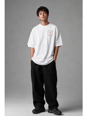 Posh Cabal G02096 Baskılı Oversize Beyaz Erkek T-Shirt
