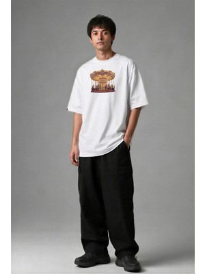 Posh Cabal F02069 Baskılı Oversize Beyaz Erkek T-Shirt