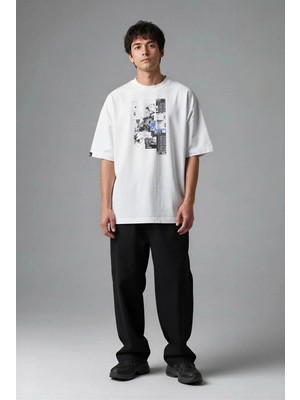 Posh Cabal F02132 Baskılı Oversize Beyaz Erkek T-Shirt