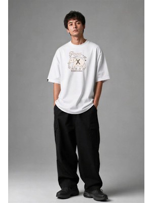 Posh Cabal F02096 Baskılı Oversize Beyaz Erkek T-Shirt