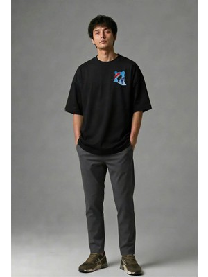 Posh Cabal G02056 Baskılı Oversize Siyah Erkek T-Shirt