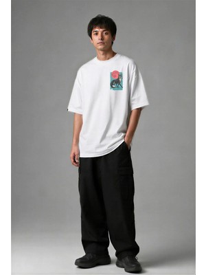 Posh Cabal G02124 Baskılı Oversize Beyaz Erkek T-Shirt