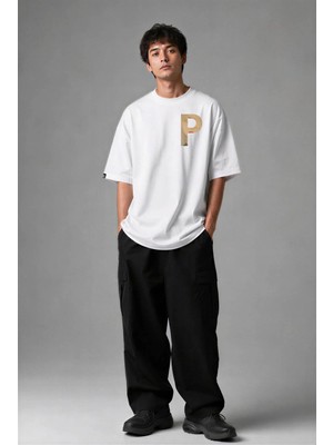Posh Cabal G02116 Baskılı Oversize Beyaz Erkek T-Shirt