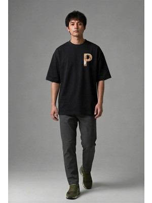 Posh Cabal G02113 Baskılı Oversize Siyah Erkek T-Shirt