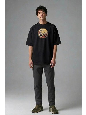 Posh Cabal F02142 Baskılı Oversize Siyah Erkek T-Shirt