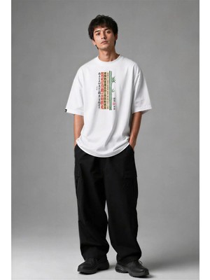 Posh Cabal F03016 Baskılı Oversize Beyaz Erkek T-Shirt