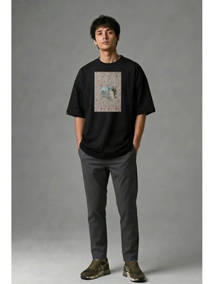 Posh Cabal F02106 Baskılı Oversize Siyah Erkek T-Shirt
