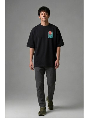 Posh Cabal G02123 Baskılı Oversize Siyah Erkek T-Shirt