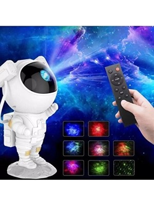 Maison Luré Yıldızlı Gökyüzü Efekti Yansıtan Astronot Temalı Projektör Lambası Masa ve Gece Lambası