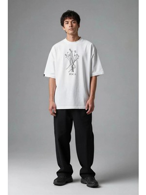 Posh Cabal F03047 Baskılı Oversize Beyaz Erkek T-Shirt