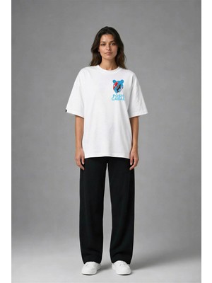 Posh Cabal G02057 Baskılı Oversize Beyaz Kadın T-Shirt