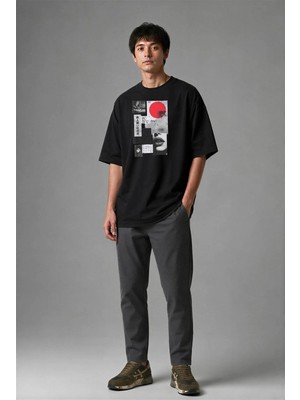Posh Cabal F02139 Baskılı Oversize Siyah Erkek T-Shirt