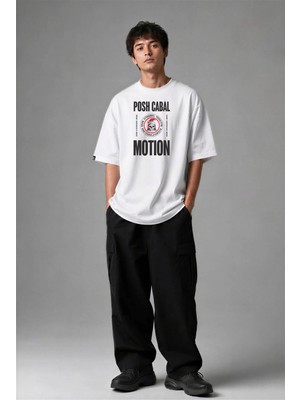 Posh Cabal F03101 Baskılı Oversize Beyaz Erkek T-Shirt