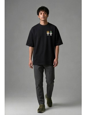 Posh Cabal G02028 Baskılı Oversize Siyah Erkek T-Shirt