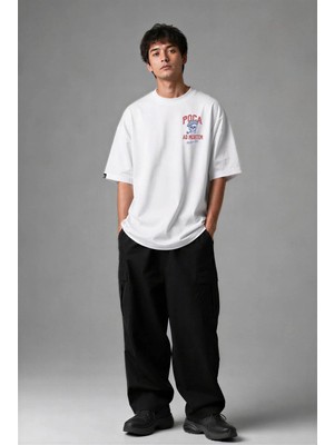 Posh Cabal G03106 Baskılı Oversize Beyaz Erkek T-Shirt