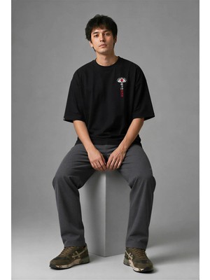 Posh Cabal G01035 Baskılı Oversize Siyah Erkek T-Shirt
