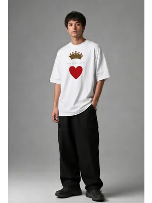 Posh Cabal F02109 Baskılı Oversize Beyaz Erkek T-Shirt