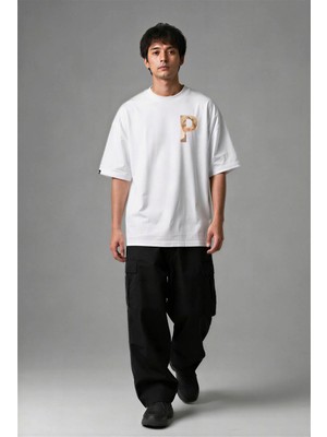 Posh Cabal G02113 Baskılı Oversize Beyaz Erkek T-Shirt