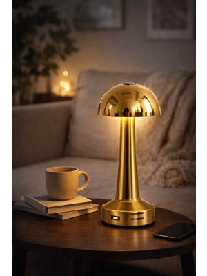Maison Luré Şık Metal Dokunmatik Şarjlı Mantar Masa Lambası Masa ve Gece Lambası