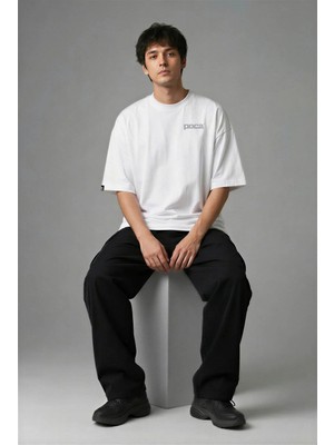 Posh Cabal G02090 Baskılı Oversize Beyaz Erkek T-Shirt