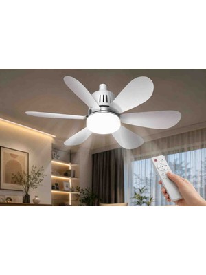 Abstrax Tech Premium Fan LED Ampul 60W E27 Kumandalı Tavan Vantilatörü LED Ampul 5400 Lümen 3 Işık Modlu Katlanabilir Kanatlı
