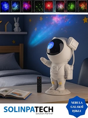 Maison Luré Projeksiyon Yıldız ve Galaksi Gece Lambası, Kumandalı ve Astronot Temalı