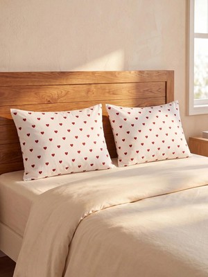 LC Waikiki Kalp Desenli Yastık Kılıfı 2 Li 50X70 cm  (W6)