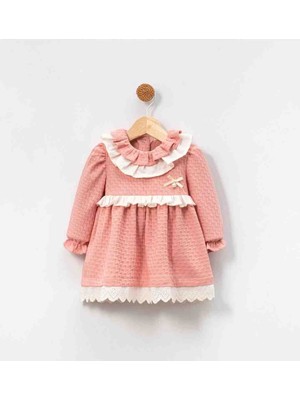 Babys Tasarım Fisto Detaylı Fırfırlı Müslin Kız Bebek Elbisesi Uzun Kollu Bebek Elbise
