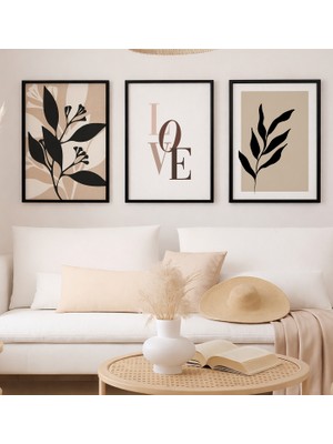 Voba Store Üç Parça Bohem Çiçek Temalı Dekoratif Çerçeve Görünümlü Mdf Tablo Seti -185