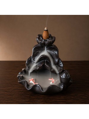 Mystica Seramik Çiçek Aromaterapi Geri Akışlı Tütsülük - Siyah - 8x9 cm