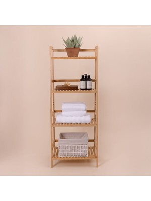 The Mia Bambu 4 Katlı Çok Amaçlı Dekoratif Kitaplık - Natürel - 120X32X49 cm