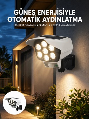 Belle Fusion Mey Ithalat® Uzaktan Kumandalı Güneş Enerjili LED Güvenlik Lambası Kamera Tipi Hareket Sensö
