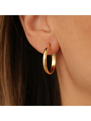 Nox Jewelry 14 Ayar Altın Kaplama İçi Boş Yarım Bombe Küçük Boy Halka Gümüş Küpe – Hafif Huggie Küpe - E00234