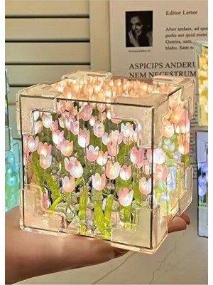 Maison Luré Dekoratif Lale Çiçek LED Lamba, Aynalı Gece Lambası ve Kurulu Tasarım Masa ve Gece