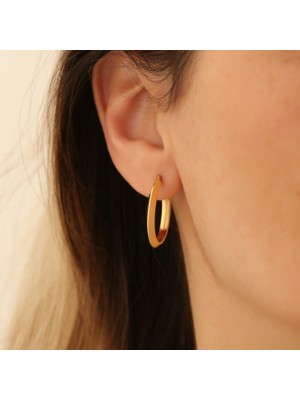Nox Jewelry 14 Ayar Altın Kaplama Üçgen Form Halka Küpe – Geometrik Modern Şık Küpe - E00230