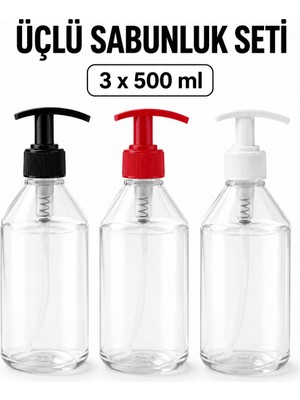 ByKurt Sıvı Sabunluk Pompalı Şeffaf Dispenser 500 ml Üçlü Set