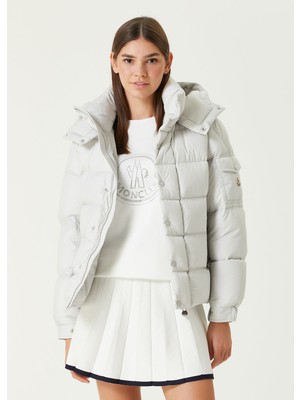 Moncler Maya Beyaz Kapüşonlu Puff Mont