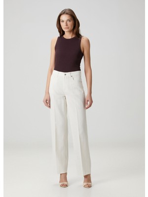 7 For All Mankind Stovepipe Straight Krem Jean Pantolon