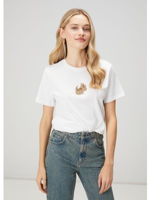  club agatha beyaz taş ışlemeli t-shirt
