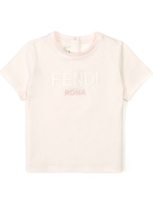 Fendi Açık Pembe Logolu Kız Bebek T-Shirt