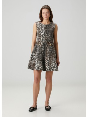 Ganni Leopar Desenli Mini Denim Elbise