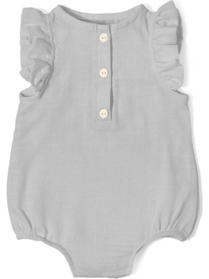 Deux Lapins Cotton Grey Müslin Kız Bebek Fırfırlı Kolsuz Tulum